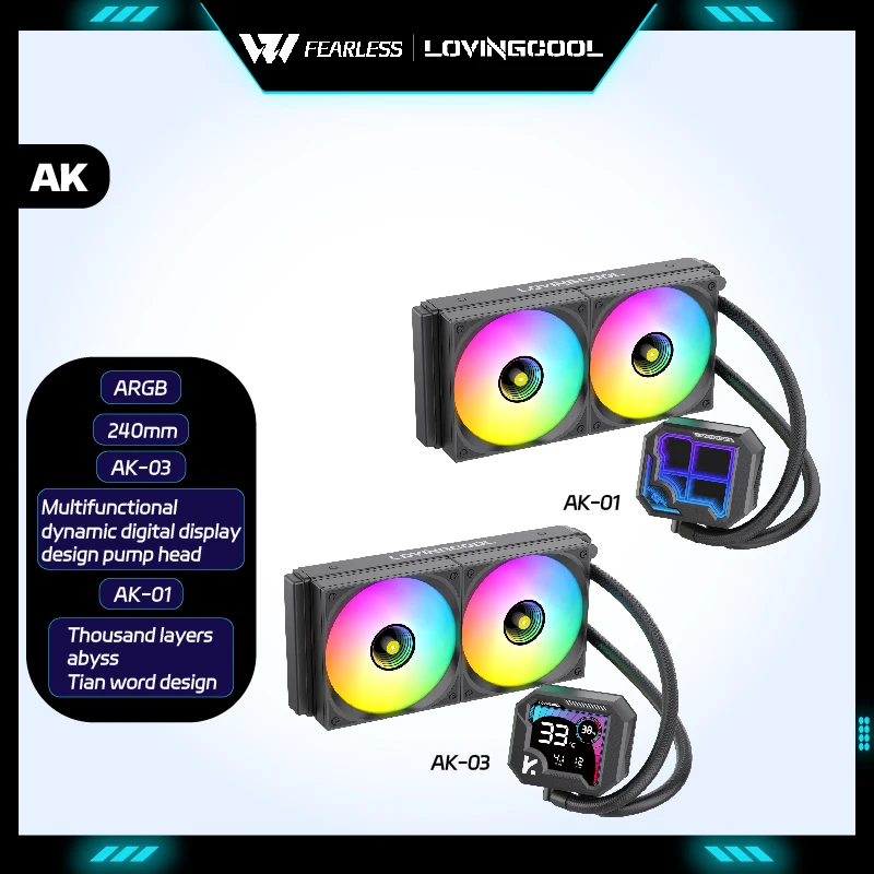 Фото LOVINGCOOL AK-01 AK-03 240 мм жидкостное охлаждение с динамическим цифровым дисплеем, ARGB, PWM, интегрированное водяное охлаждение, бесконечное зеркало №1