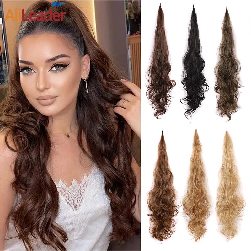 

New Flexible Wrap Around Ponytail Synthetic Hair Extension 32Inch Long Wavy Ponytail Heat Resistant Ponytail Hairpiece For Women