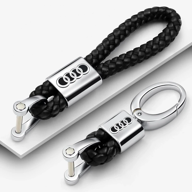 Стайлинг автомобиля 3D металлический + кожаный плетеный веревочный брелок для Audi