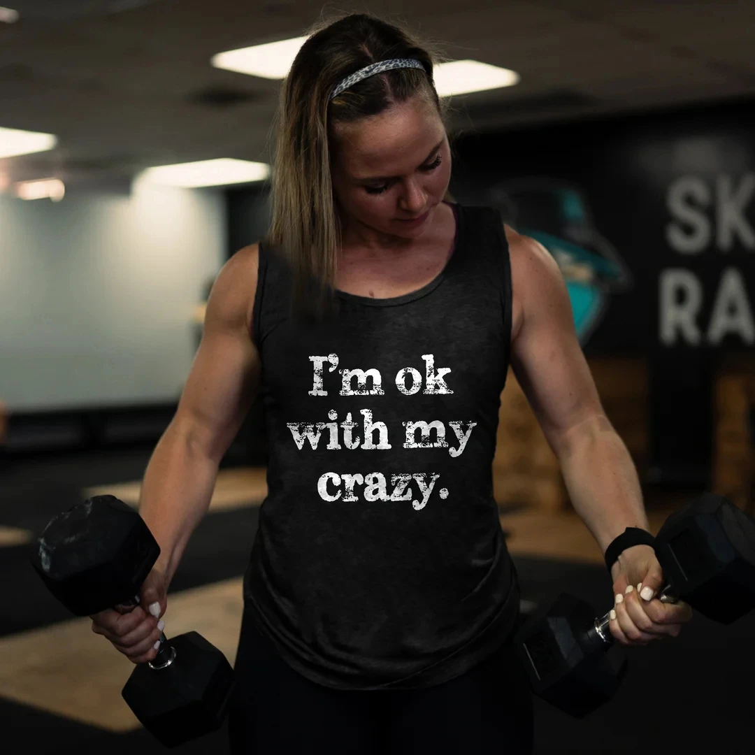 

Rheaclot I'm Ok With With My Crazy Women's Graphic Funny Summer Cotton Tank Top