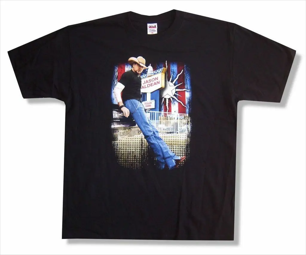 

Jason Aldean Standing Pic 2008 Tour NY-CO Black T Shirt New Merch