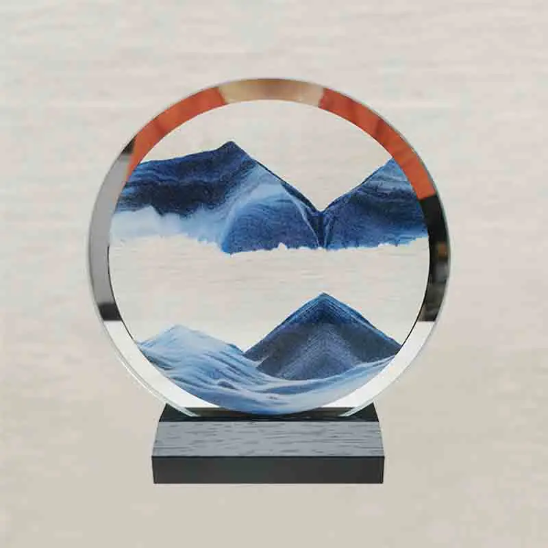 

3D Moving Sand Painting Dynamic Quicksand Liquid Hourglass Ornaments With Round Glass Outlook Sand Painting Desktop Decoration