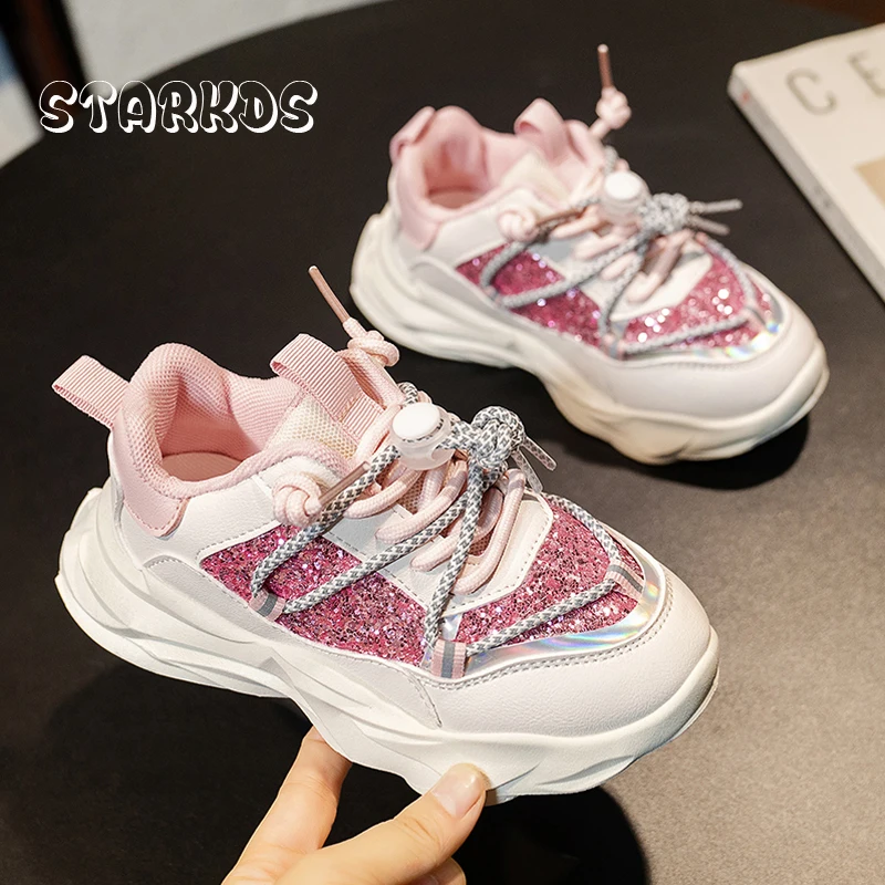 Enlarge Sparkly Glitter Sneakers Girls Fashion Thick Sole Sport Shoes Children 2023 Spring New Casual Tennis Zapatos in Pink Green