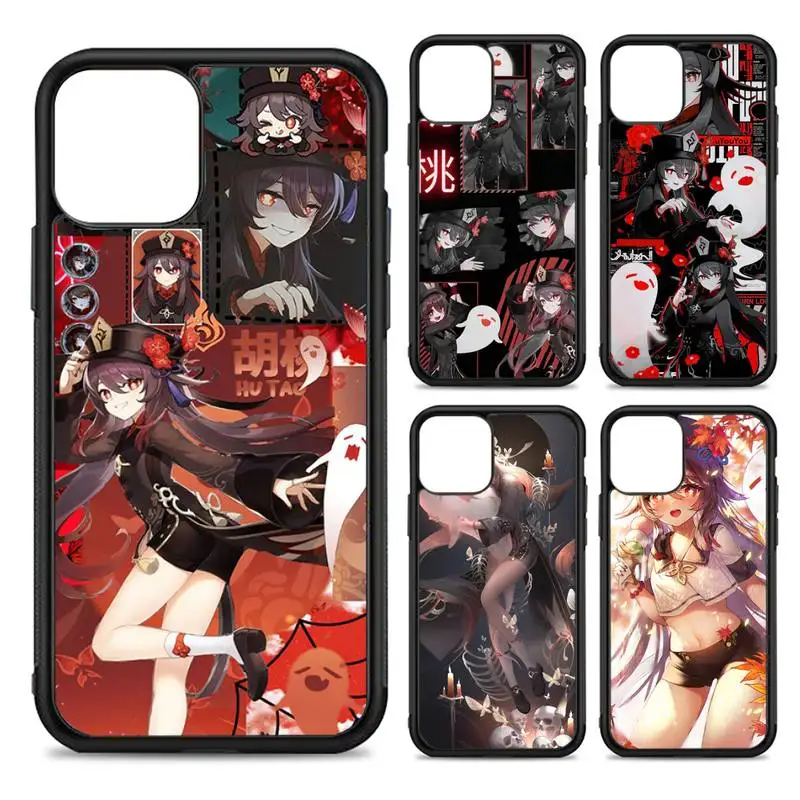 

Anime Genshin Impact Hutao Phone Case Silicone PC+TPU Case for iPhone 11 12 13 Pro Max 8 7 6 Plus X SE XR Hard Fundas