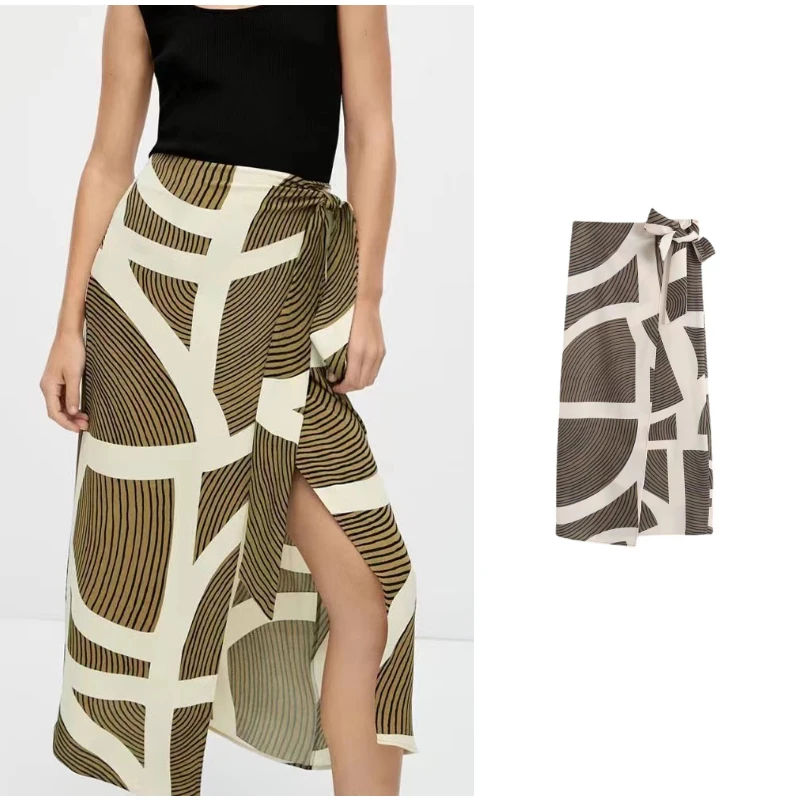 

Юбка-миди женская с геометрическим принтом, с высокой талией