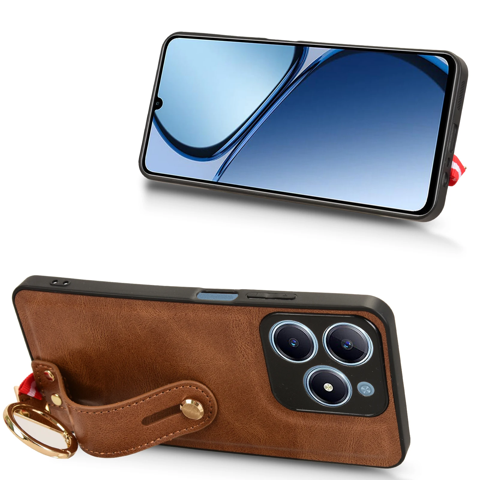 Для Realme C63 C 63 Новый противоударный деловой кожаный чехол для ремешка телефона C61 61