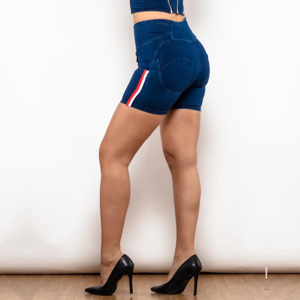 Shascullfites Melody Stripe Jeans Shorts High Waist Dark Thread Dark Blue Jeans with Stripe Denim Shorts Women Butt Lift Shorts
