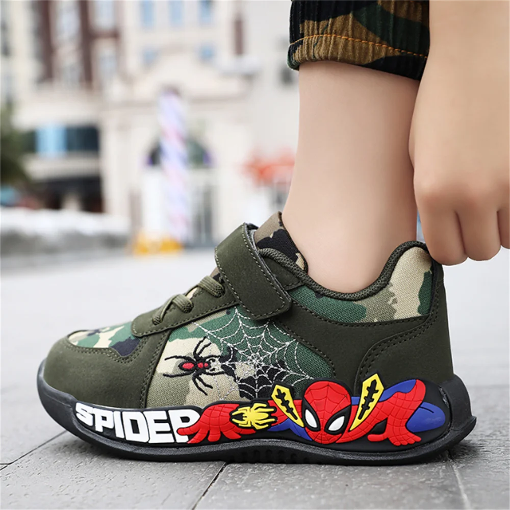 

Disney SpiderMan Shoes Children Camouflage Green Sneaker Shoes For Kid Walking PU Breathable Shoes Size 26-35