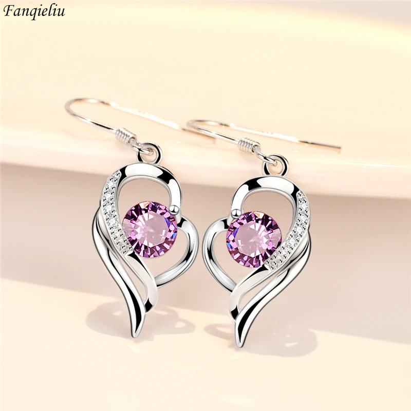 

Fanqieliu 925 Silver Needle Women's Fashion Jewelry New Crystal Zircon Heart Drop Earrings FQL23529