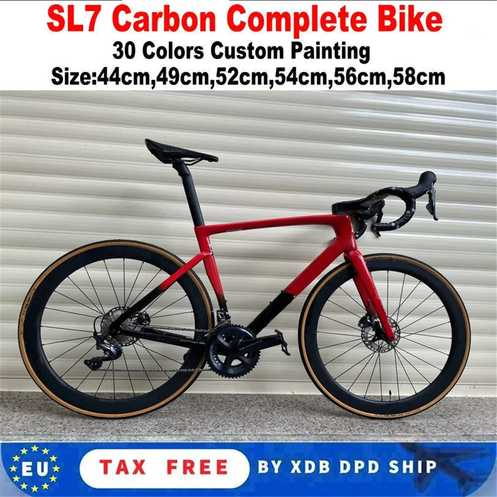 

T1000 SL7 Carbon Road Complete Bike Disc Brake Red Black With 105 r7020 Disc Groupset Wheelset and handlebar