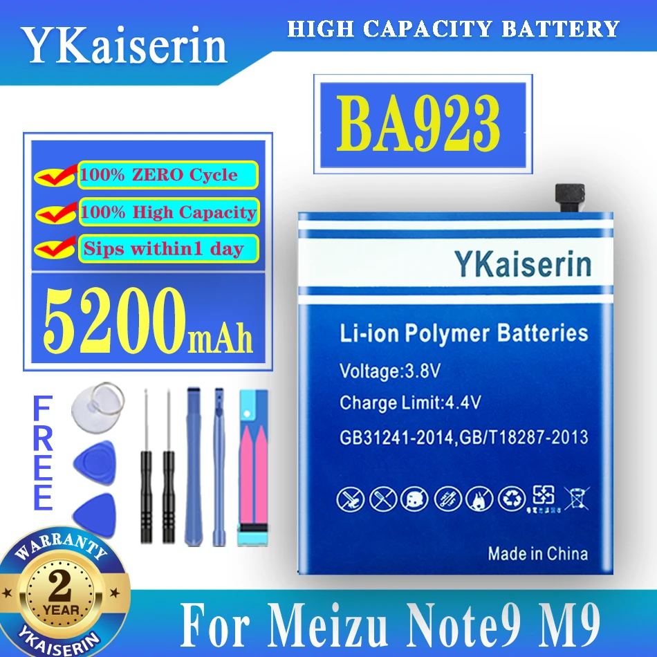 

100% New Original YKaiserin For Meizu Note 9 M9/Note9 M9 M923H Smartphone BA923 5200mAh High Quality Battery + Tracking Number