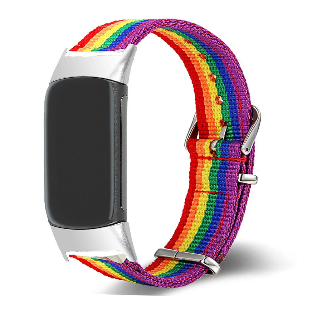 

Подходит для Fitbit Charge 5 4/3/2, Радужный нейлоновый ремешок, женский браслет, спортивный ремешок с отдельным разъемом, ЛГБТ-стиль