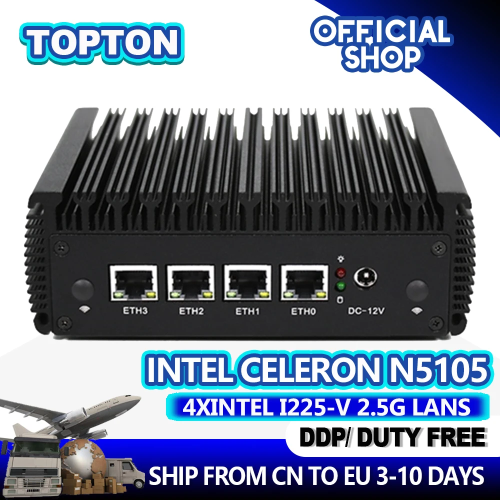 

Fanless Soft Router Celeron N5105 Mini PC Quad Core 4 Intel i225 2.5G LAN 2xDDR4 NVMe HD-MI VGA pfSense Firewall Appliance ESXi