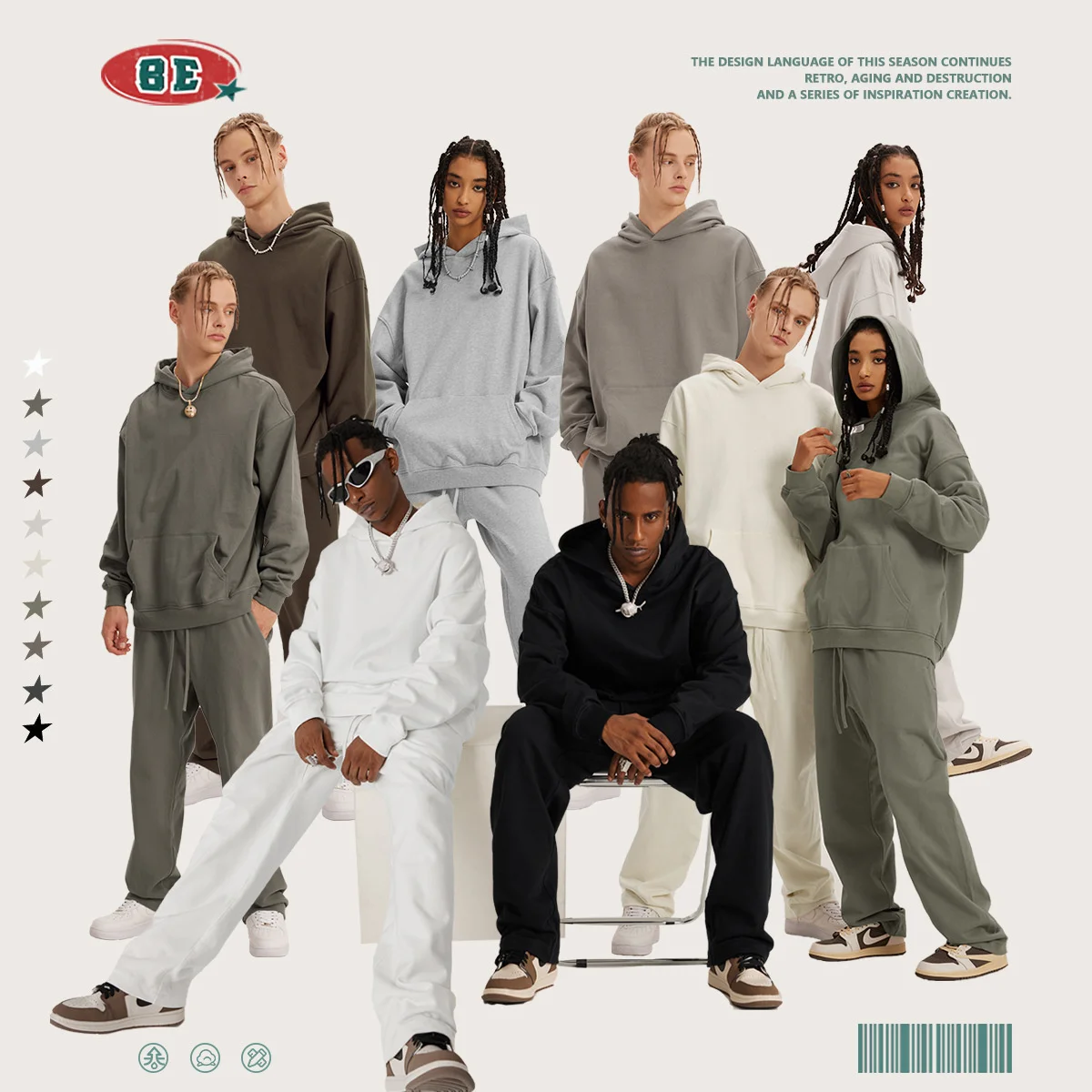 

Men's BE Wear | Fall/Winter 2023 400G Earth hooded sweater American solid color loose fashion hoodie
