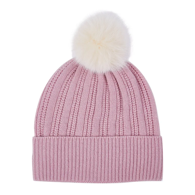 Шапка-бини Женская шерстяная трикотажная бережная шапка с помпоном модная