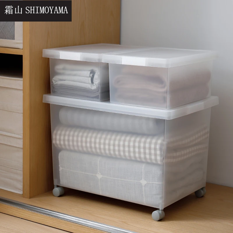 

Полипропиленовый ящик для хранения SHIMOYAMA с крышкой, прозрачная металлическая коробка, вместительный органайзер для хранения одежды и игруш...