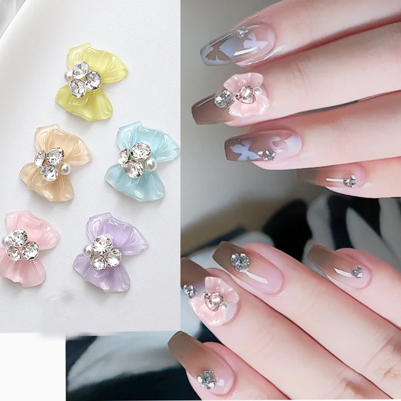 

10Pcs Nail Art Bow Love Pearl Nail Art Accessories Nail Bow Pearl Love Diamond Nail Accessories For Nail Tips Beauty