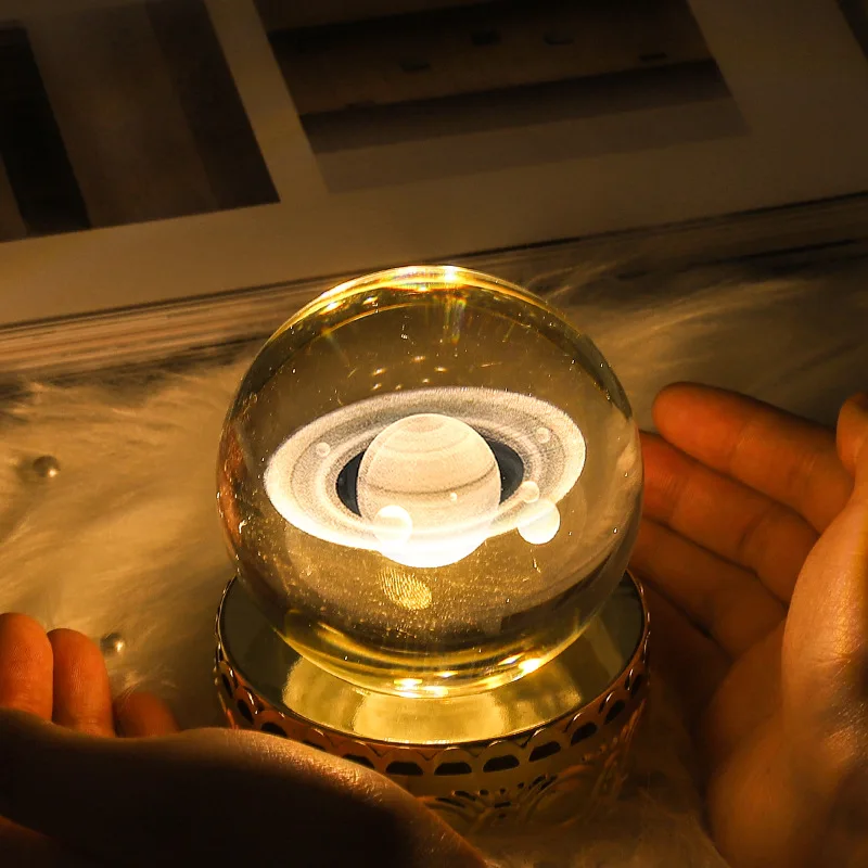 

Planet Series Moon Crystal Ball Moon Lamp with Wood Stand 3D Led Light Clear for Home Decoration Decore USB Decor