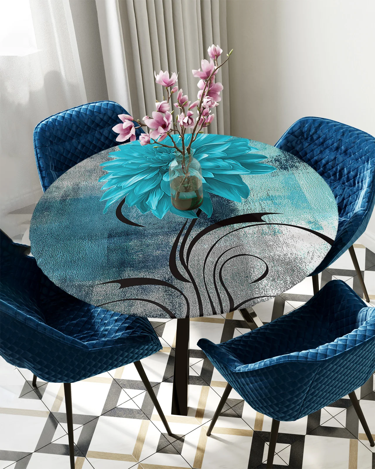 

Масляная живопись Dahlia абстрактная текстура растительный Цветок Aqua круглая эластичная Обложка для стола Водонепроницаемая Защитная облегающая скатерть