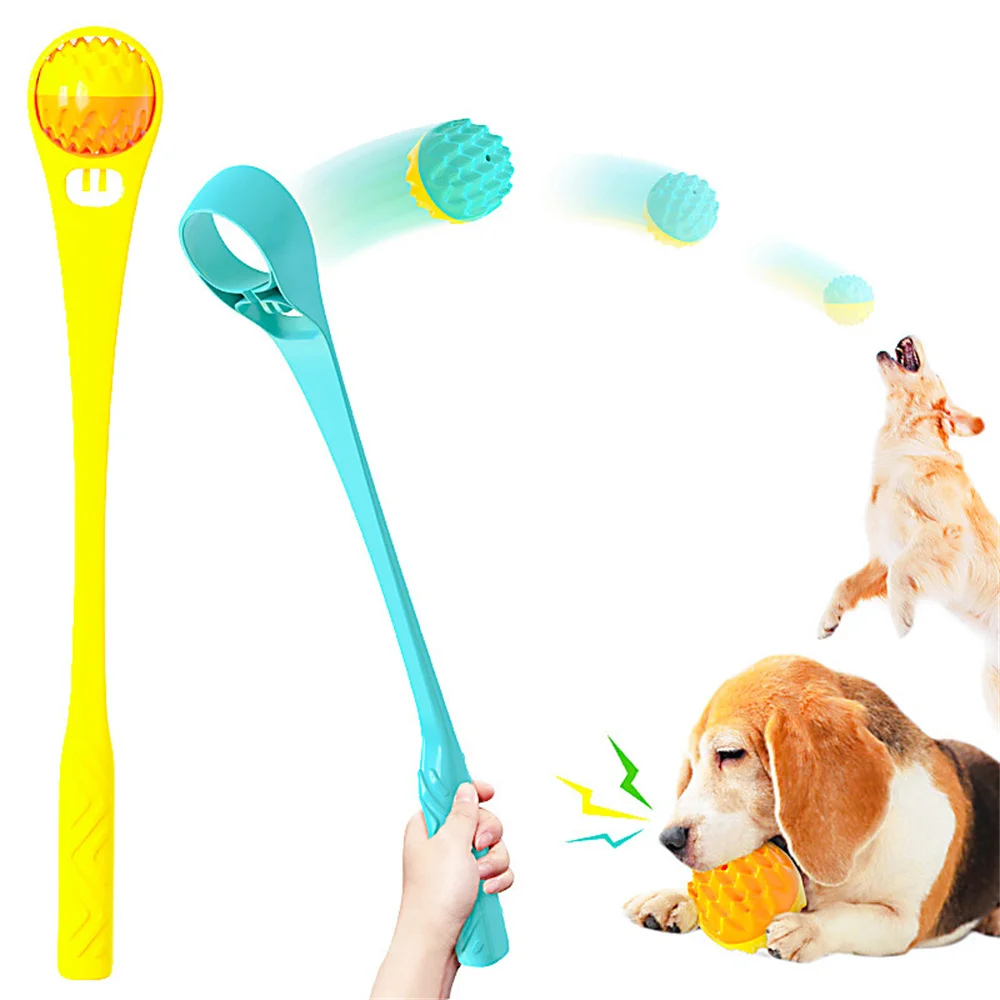 

Dog Toy Ball Pitching Stick Puppy Squeaky Toy Tooth Cleaning Outdoor Training Throw Stick with Ball Interactive Dogs accessories