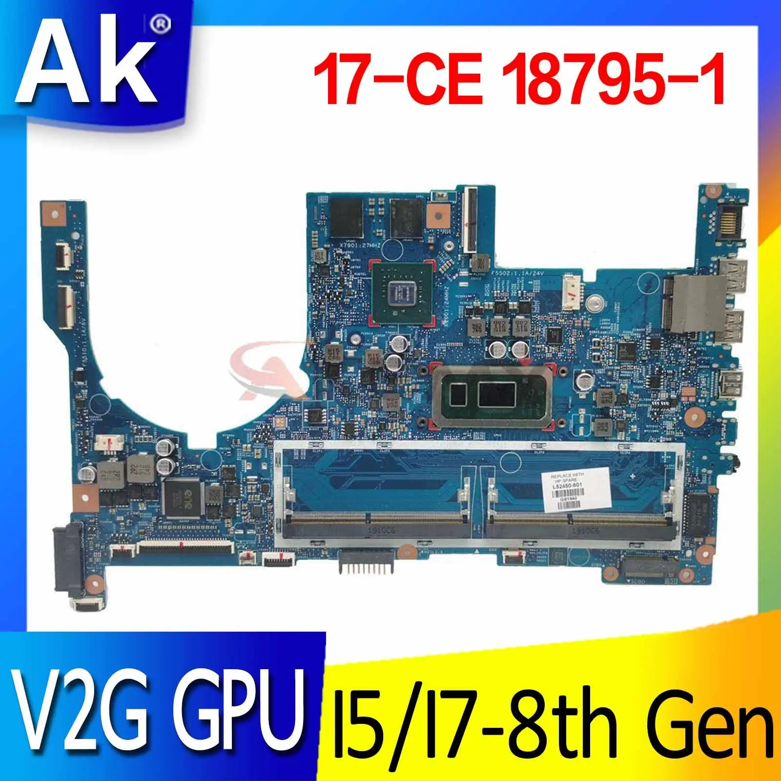 

Материнская плата 17-CE 18795-1 со стандартным I7-8565U CPU V2G GPU для материнской платы ноутбука HP 17-CE