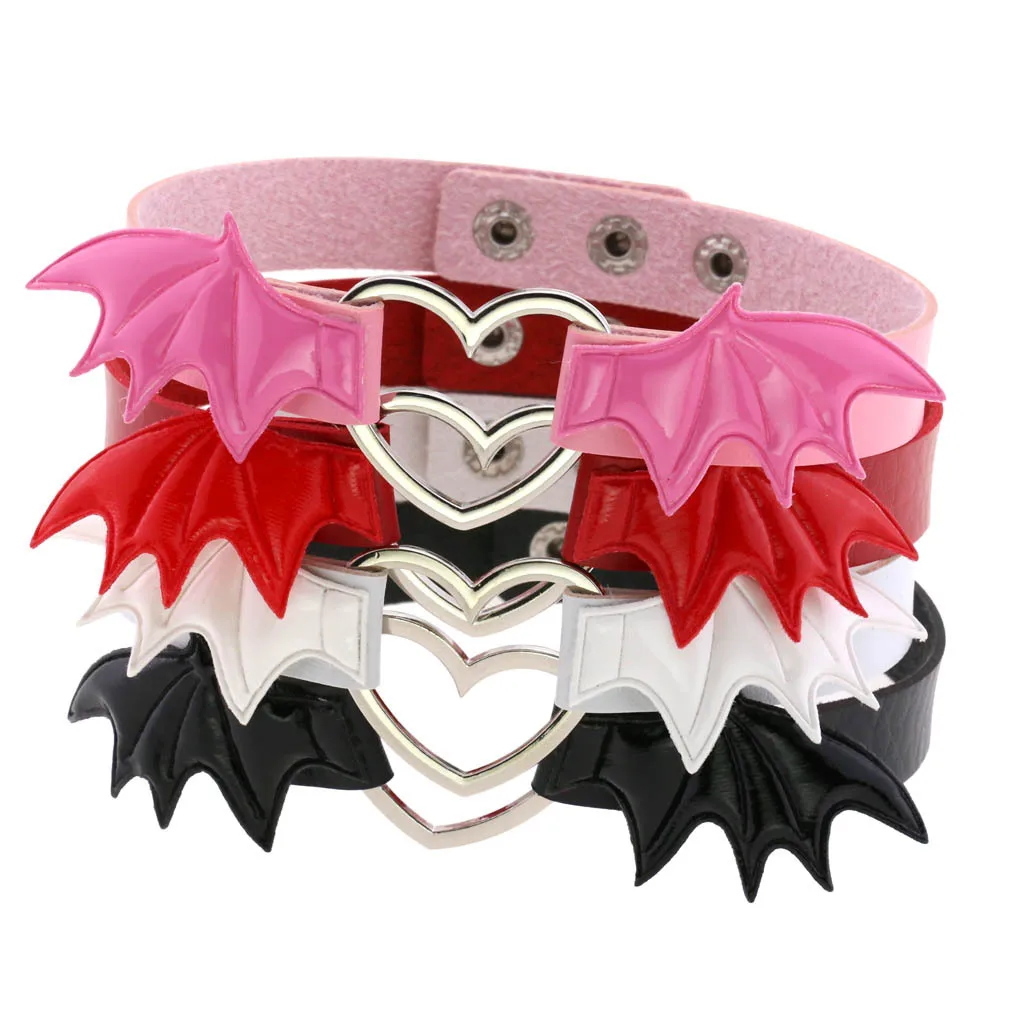 

Halloween Bat Wings Choker For Women Girls Heart Chocker PU Leather love Collar Goth Jewelry Cosplay Gothic black Necklace