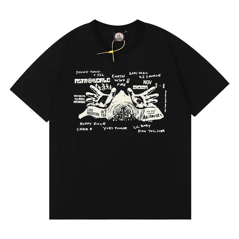 

Travis Scot Triangle Eye Short Sleeve Mens Casual Summer T-Shirt Round Neck Oversized High Street Loose Cotton Top Tees
