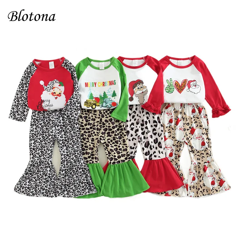 

2 шт., новогодний топ с длинным рукавом и брюки-клеш, на возраст 2-7 лет