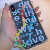 2022 trend colorful beaded mobile phone chain women mushroom butterfly soft clay cellphone strap charm anti lost lanyard jewelry