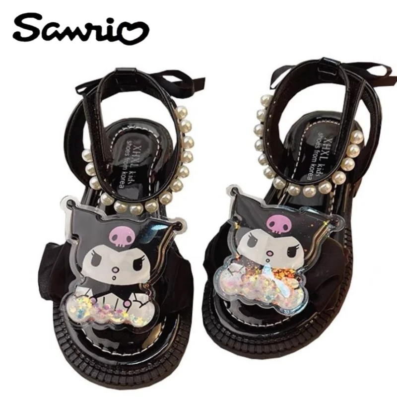

Kuromi My Melody Sanrio аниме мультфильм кавайные милые черные жемчужные новые модные сандалии с зыбучим песком детская обувь подарок на день рождения для девочек