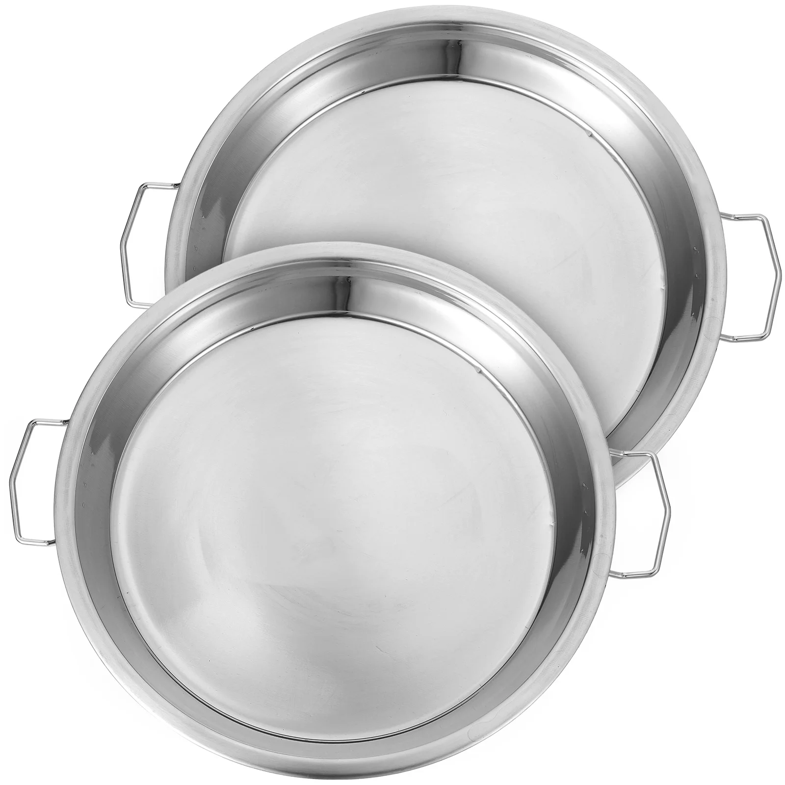 

2 Pcs Salad Bowl Stainless Steel Cooking Utensil Steamed Rice Plate Dish Round Baking Pan Cold Noodle Tray