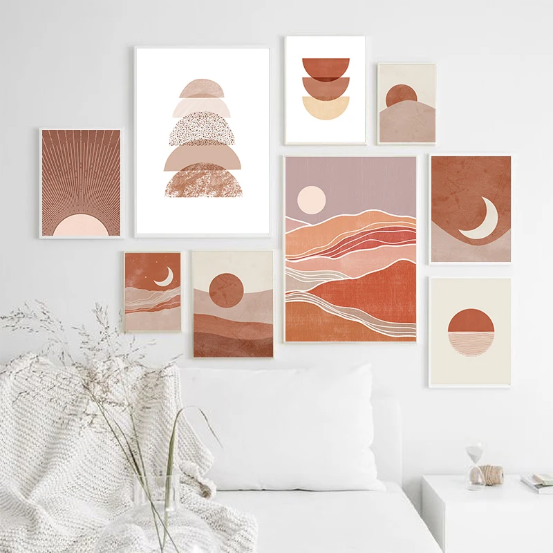 Современная Геометрическая абстрактная картина с терракотовым рисунком в стиле