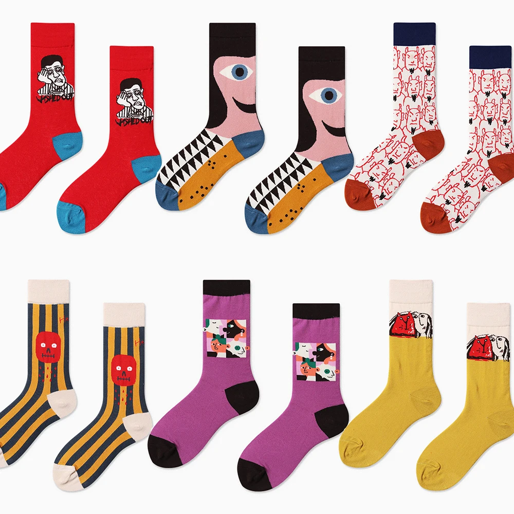 

Autumn and winter new design women's socks, abstract face pattern, couple socks, women's creative socks