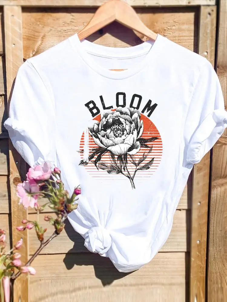 

Summer T-shirts Fashion Striped Flower 90s Clothing Shirt Female Graphic T Top Women Print Short Sleeve Cartoon Tee T-Shirt