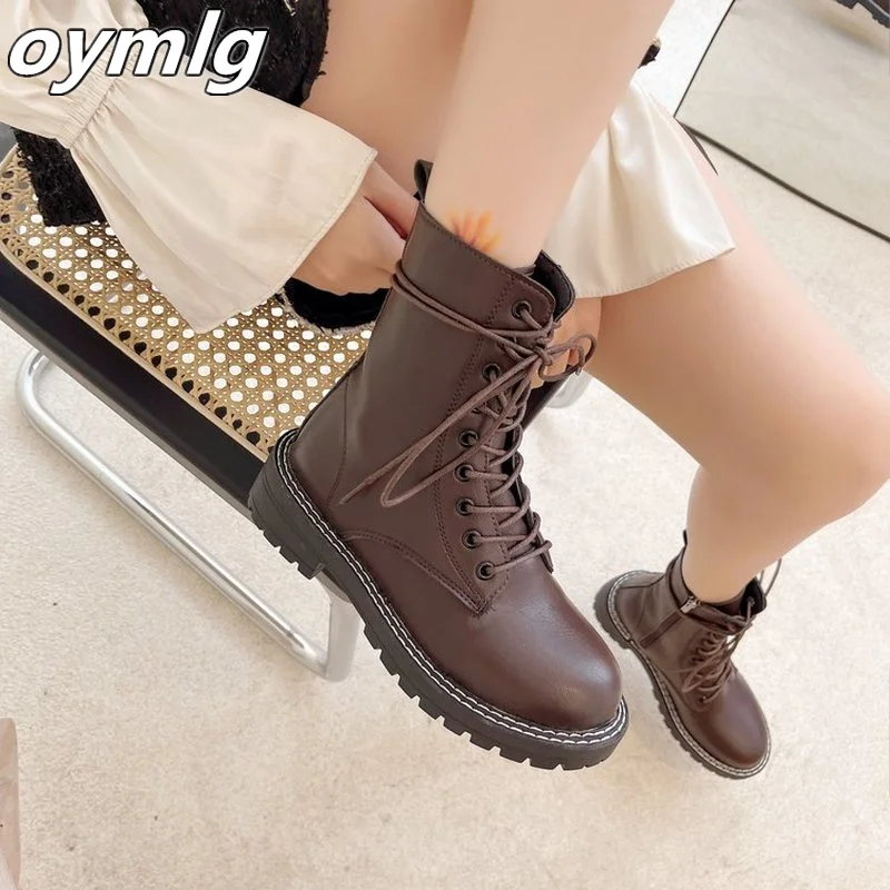 Patent leather  boots women's tide ins short boots2021new autumn and winter all-match comfortable thick-soled single boots