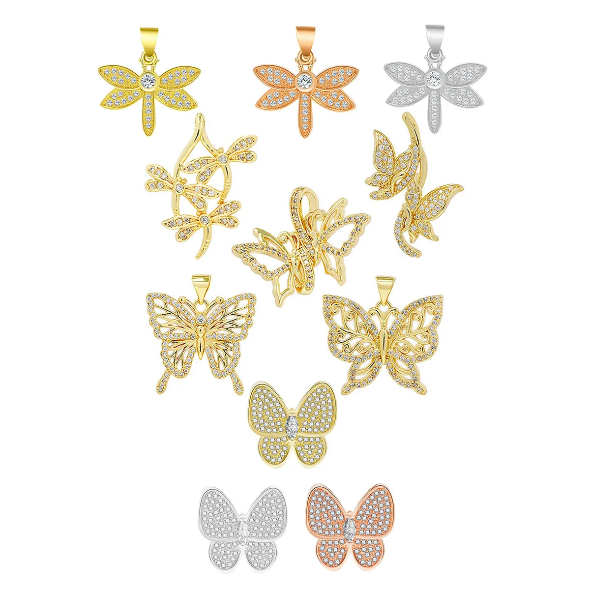 

Butterfly Dragonfly Charms Gold-plated Insect Pendants for DIY Women Jewelry Making Earrings Bracelets ＆ Necklace CZ Accessories