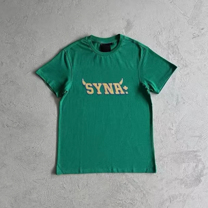 Футболка Synaworld Мужская/женская с принтом зеленых букв повседневный спортивный