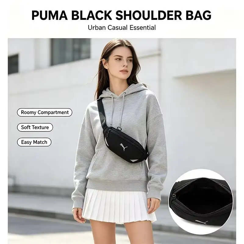 Фото Спортивная сумка Puma Hot Crossbody, черная, на плечо, с регулируемым ремнем, легкая, прочная, универсальная, для повседневного использования, в уличном стиле, повседневная сумочка №2