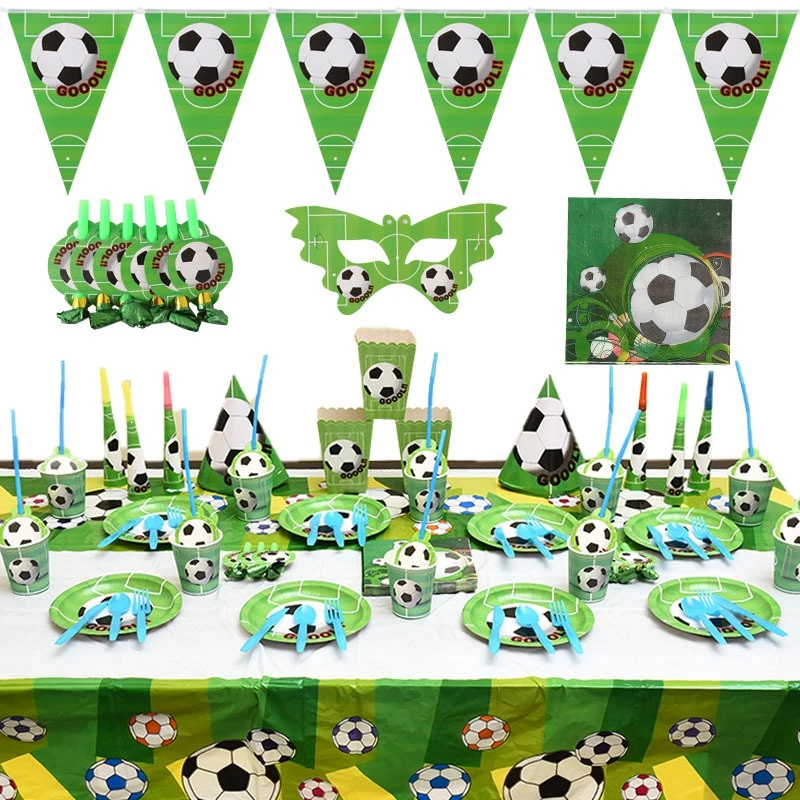

Soccer/Football Theme Kids Party Birthday Party Decoration Set Paper Cup Paper Plate Bag Tablecloth Party Decoration