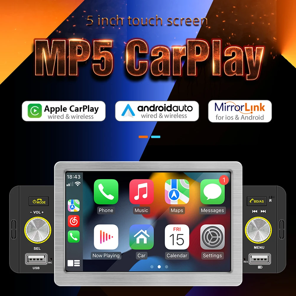 

Автомагнитола с сенсорным экраном 5 дюймов 1 Din CarPlay Android автомобильный мультимедийный плеер BT 5,1 MirrorLink FM-приемник автомобильные аксессуары