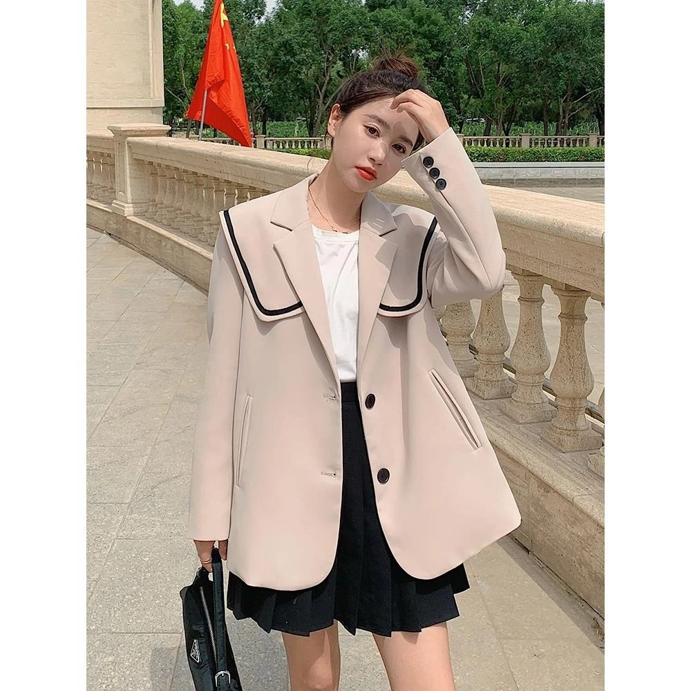 

Autumn Navy Collar Small Suit Coat Leisure Chic Professional Black Blazers For Women Formal Clothes