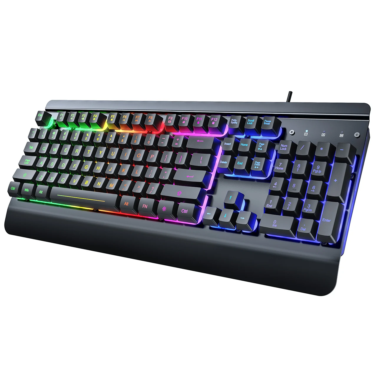

Gaming Keyboard, 104 Keys All-Metal Panel Rainbow LED Backlit Quiet Computer Keyboard, Wrist Rest, Multimedia Keys, 19 Anti-ghos