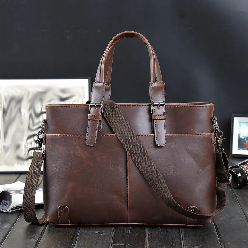 

Shoulder Handbag Brand Bag Laptop Office Briefcase Computer Leather Casual Vintage Business Male Tote Bag Men's Luxury Large