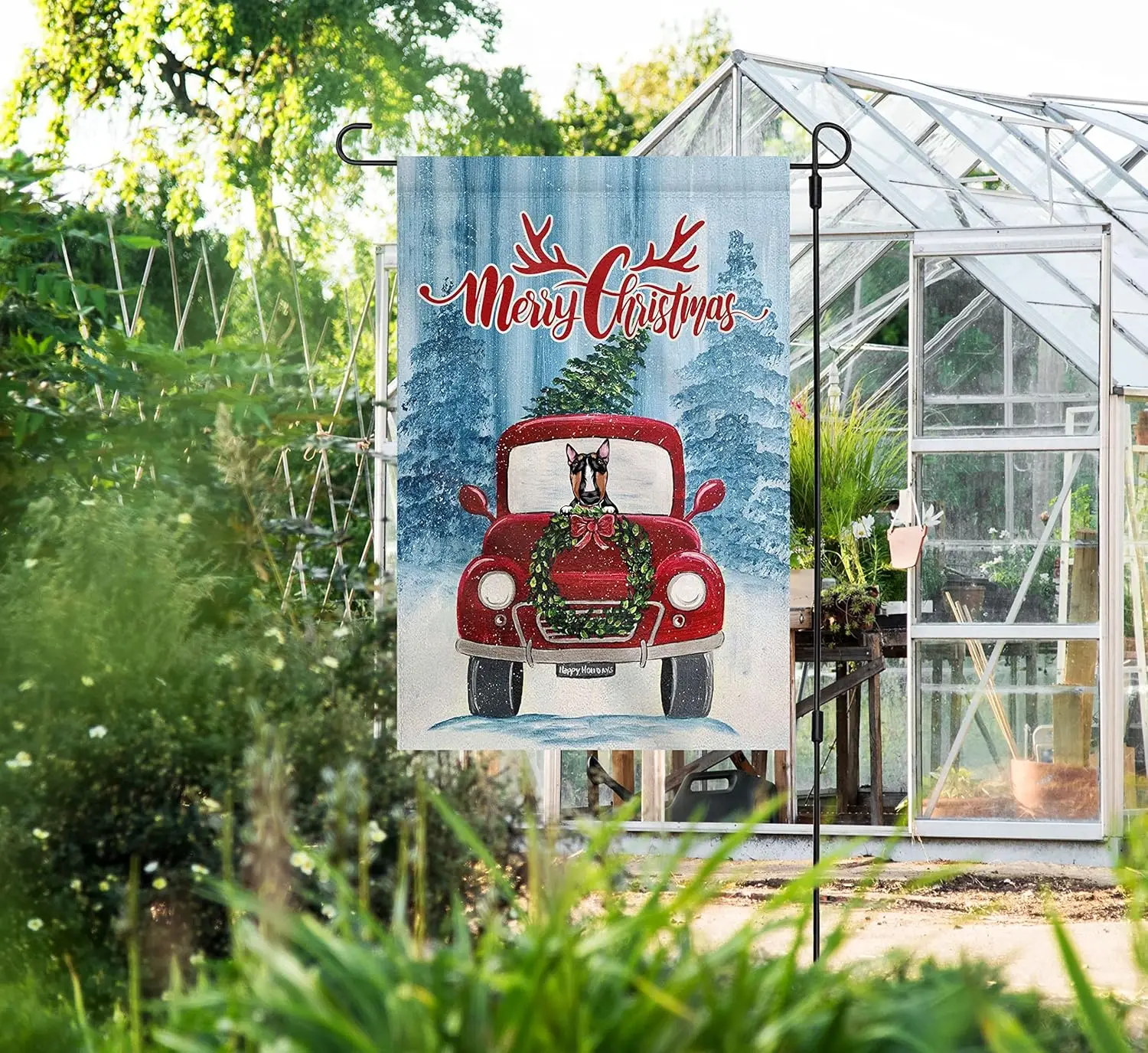 Забавный бультерьер с двусторонним принтом из мешковины дом двор лужайка