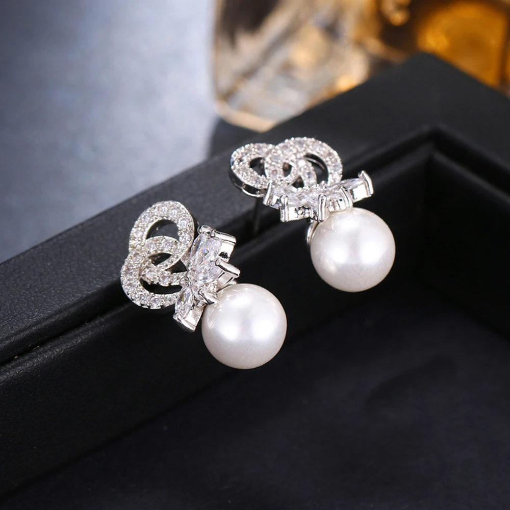 

CANPEL 2022 Classic AAA Zircon Pearl Wedding Drop Earrings For Women Luxury Crystal Bride Party Jewelry Gift