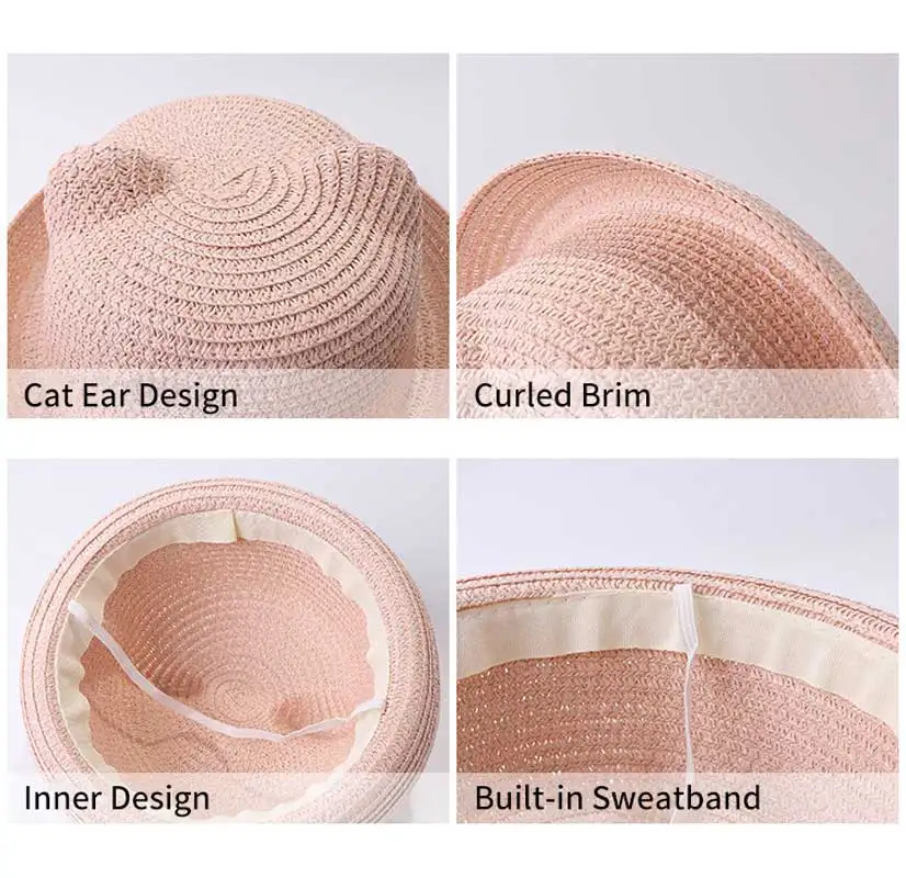 Милая Детская однотонная шляпа с ушками летняя соломенная для маленьких