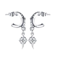 jewelry european and american vintage personality punk street tassel chain cross stainless steel stud stud earrings unisex