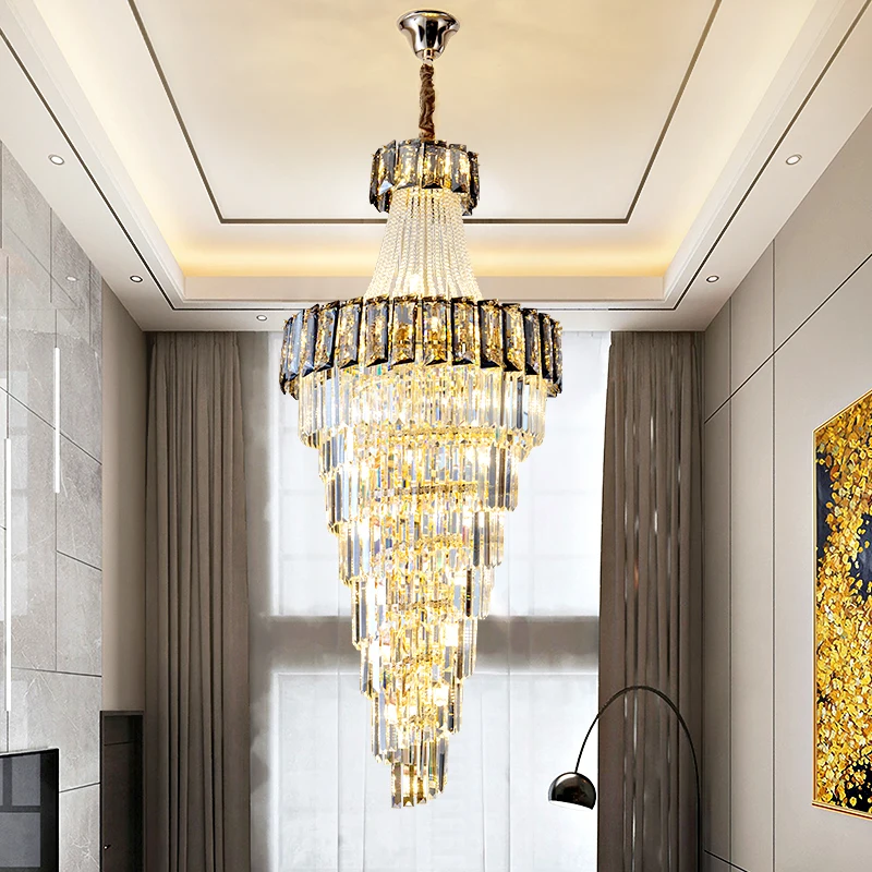 

Роскошная индивидуальная Хрустальная длинная люстра, креативное освещение для гостиной, вращающаяся лестница, большая вилла, лампа для вестибюля отеля