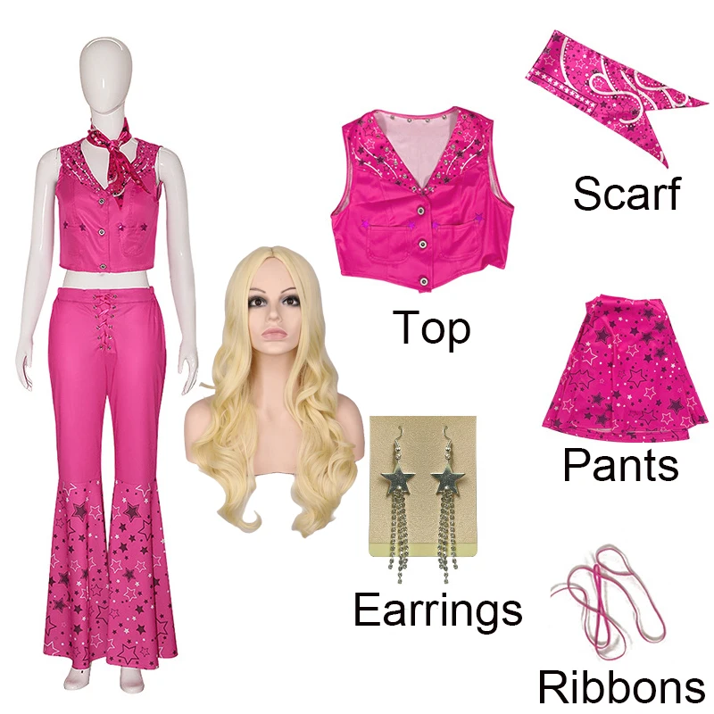 

Barbie Cosplay Costume Wig Ryan Gosling Ken Costume Barbie Rose Red Dress Set Woman Men Halloween Role Play Party Wig for Gilrs