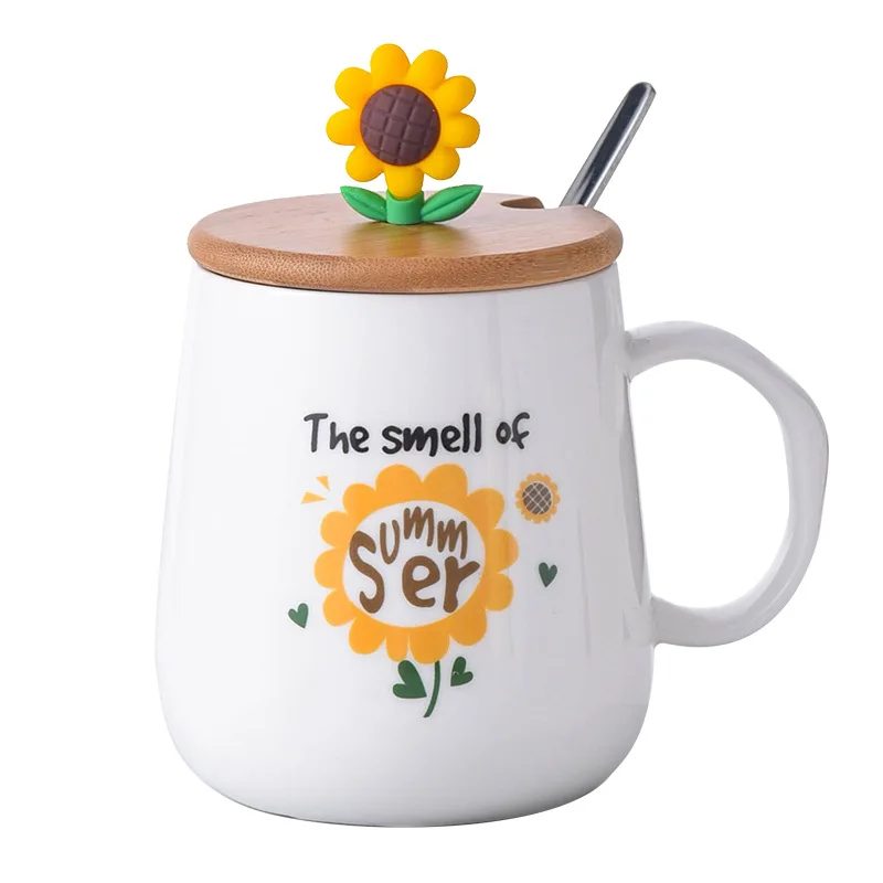 

Creamic Cup Creative Coffee Handle Nordic Design Handle High Capacity Office Coffee Sunflower Taza De Cafe Wine Set BE50mg